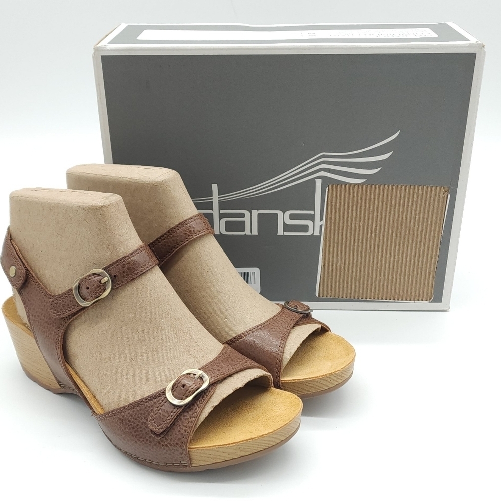 Dansko Womens Tricia Milled Burnished Brown Wedge Sandal Size 39 EU 8.5-9US